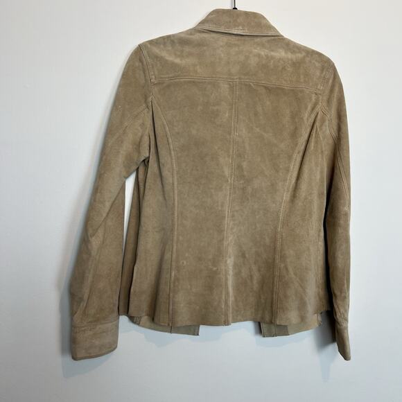 Vintage Bernardo tan 100% genuine suede leather jacket snap button sz 6 western - Picture 7 of 11